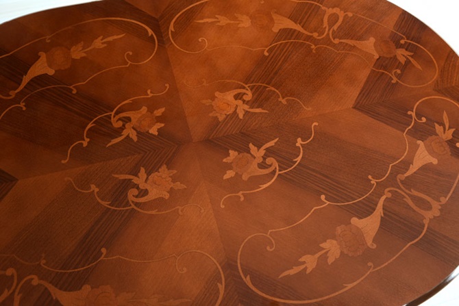 イタリア製 ルネッサンスItalia 象嵌 猫脚135cmテーブル・シックエレガントバージョン・金華山ダイニング5点セット(レッド)