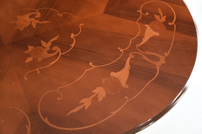 イタリア製 ルネッサンスItalia 象嵌 猫脚135cmテーブル・シックエレガントバージョン・金華山ダイニング5点セット(レッド)