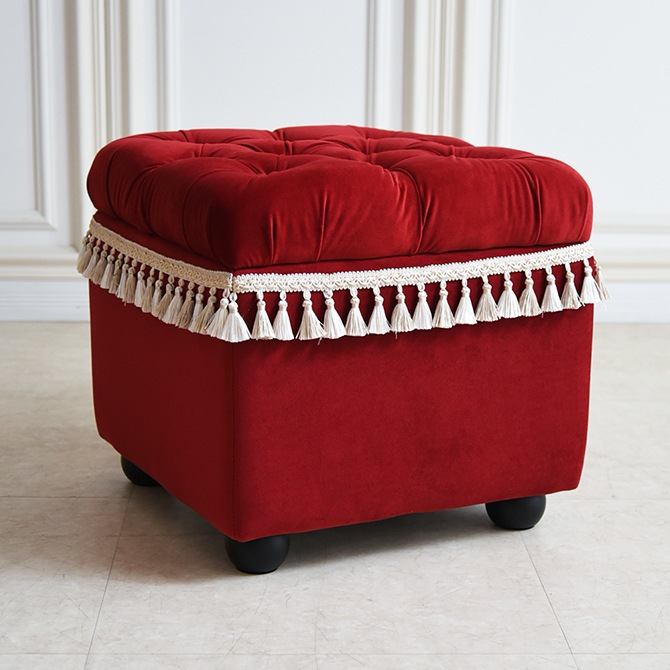 ロワイヤル ルージュ 収納付きスツール オットマン ベルベット レッド