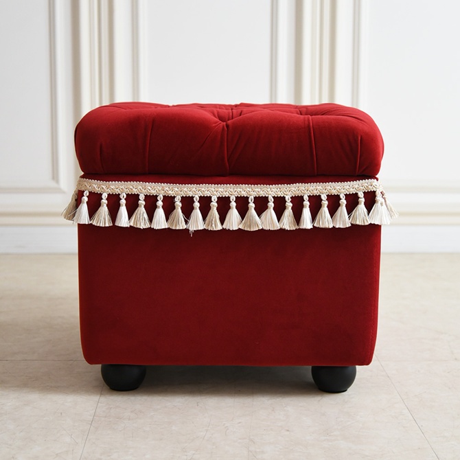 アンティーク調 クラシック ベルベット タッセル付 収納スツール 画像2