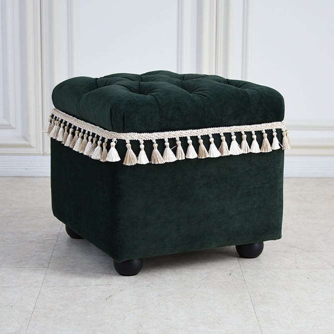 ロワイヤル ヴェール 収納付きスツール オットマン ベルベット グリーン