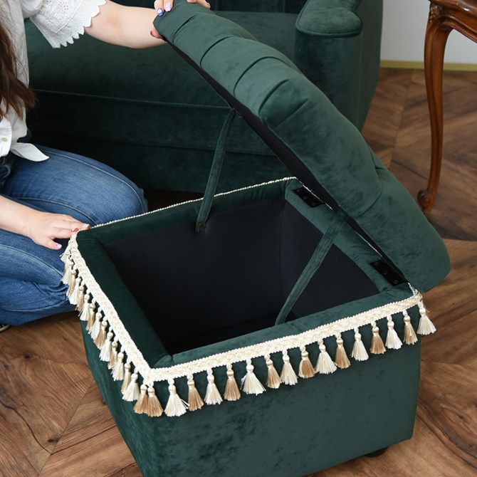 アンティーク調 クラシック ベルベット タッセル付 収納スツール 画像4