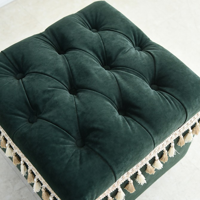 アンティーク調 クラシック ベルベット タッセル付 収納スツール 画像5