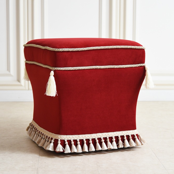 アンティーク調 クラシック ベルベット タッセル付 スツール 画像3