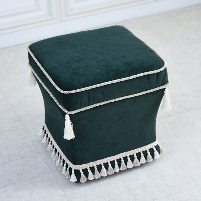 アンティーク調 クラシック ベルベット タッセル付 スツール 画像3