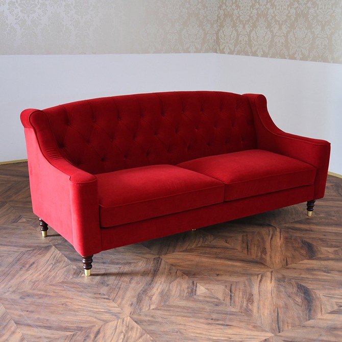 アンティーク調 ヨーロピアン 3人掛けソファ 3Pソファ ベルベット 画像2