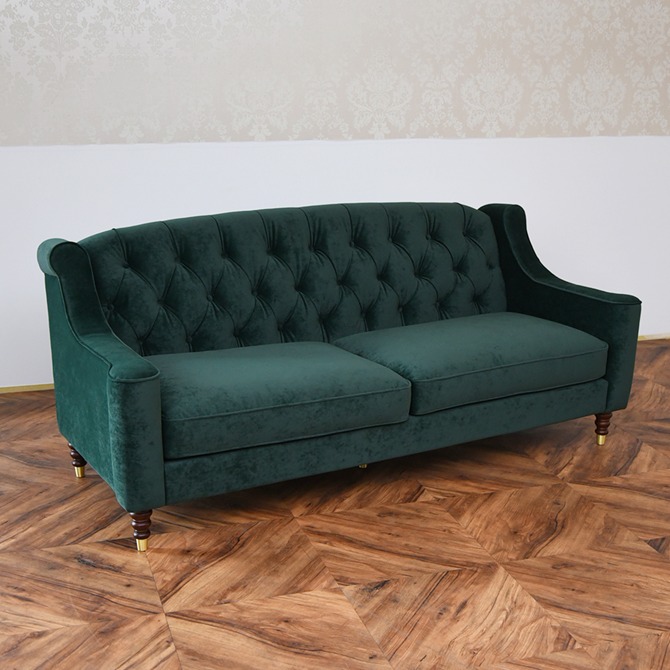 アンティーク調 ヨーロピアン 3人掛けソファ 3Pソファ ベルベット 画像2