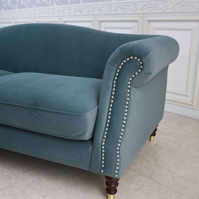 ヨーロピアン クラシック アンティーク調 3人掛けソファ 3Pソファ ベルベット 画像6