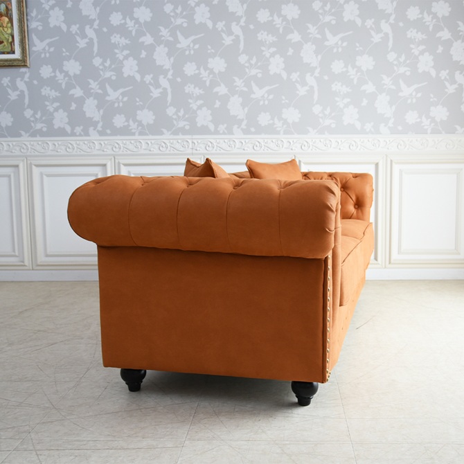 クラシック チェスターフィールド 3人掛けソファ 3P 撥水 キャメル 画像4