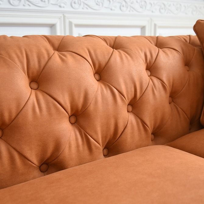 クラシック チェスターフィールド 3人掛けソファ 3P 撥水 キャメル 画像6