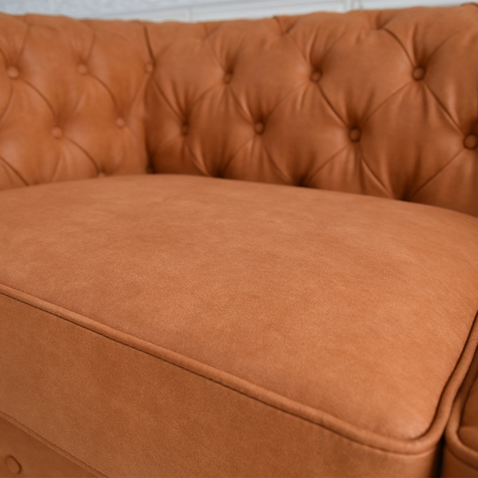 クラシック チェスターフィールド 3人掛けソファ 3P 撥水 キャメル 画像7