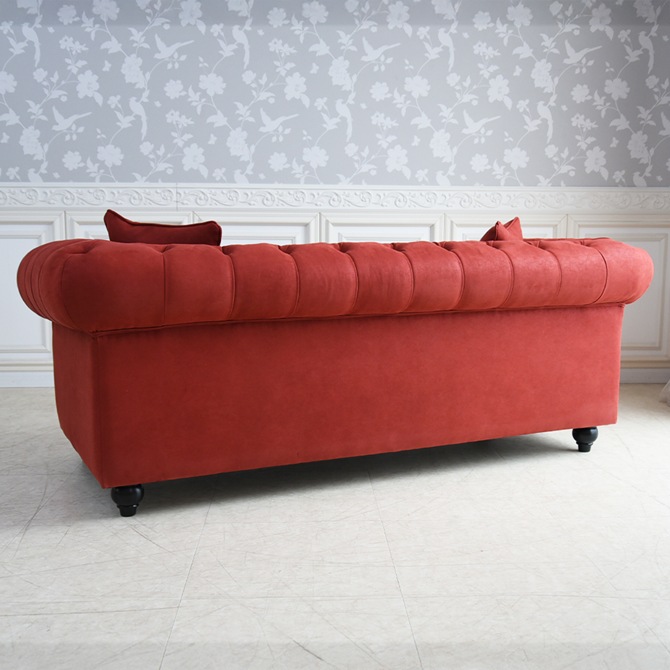 クラシック チェスターフィールド 3人掛けソファ 3P 撥水 レッド 画像5