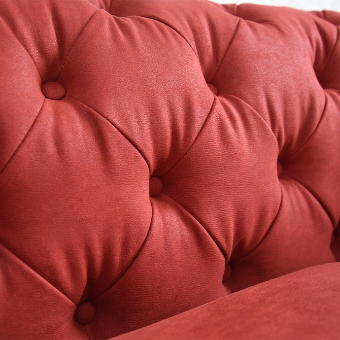 クラシック チェスターフィールド 3人掛けソファ 3P 撥水 レッド 画像6