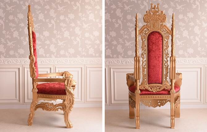 個性派アンティーク コレクション・王様の椅子 ビッグライオンキング べロアチェリーゴールド