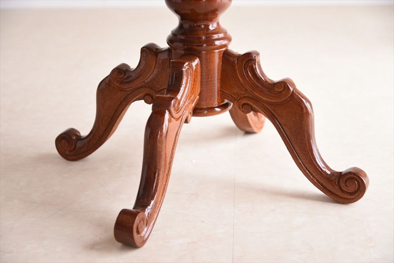 イタリア製 ルネッサンスItalia 象嵌70φ猫脚テーブル・ドルチェ ローズQUEENダイニング3点セット(レッド)